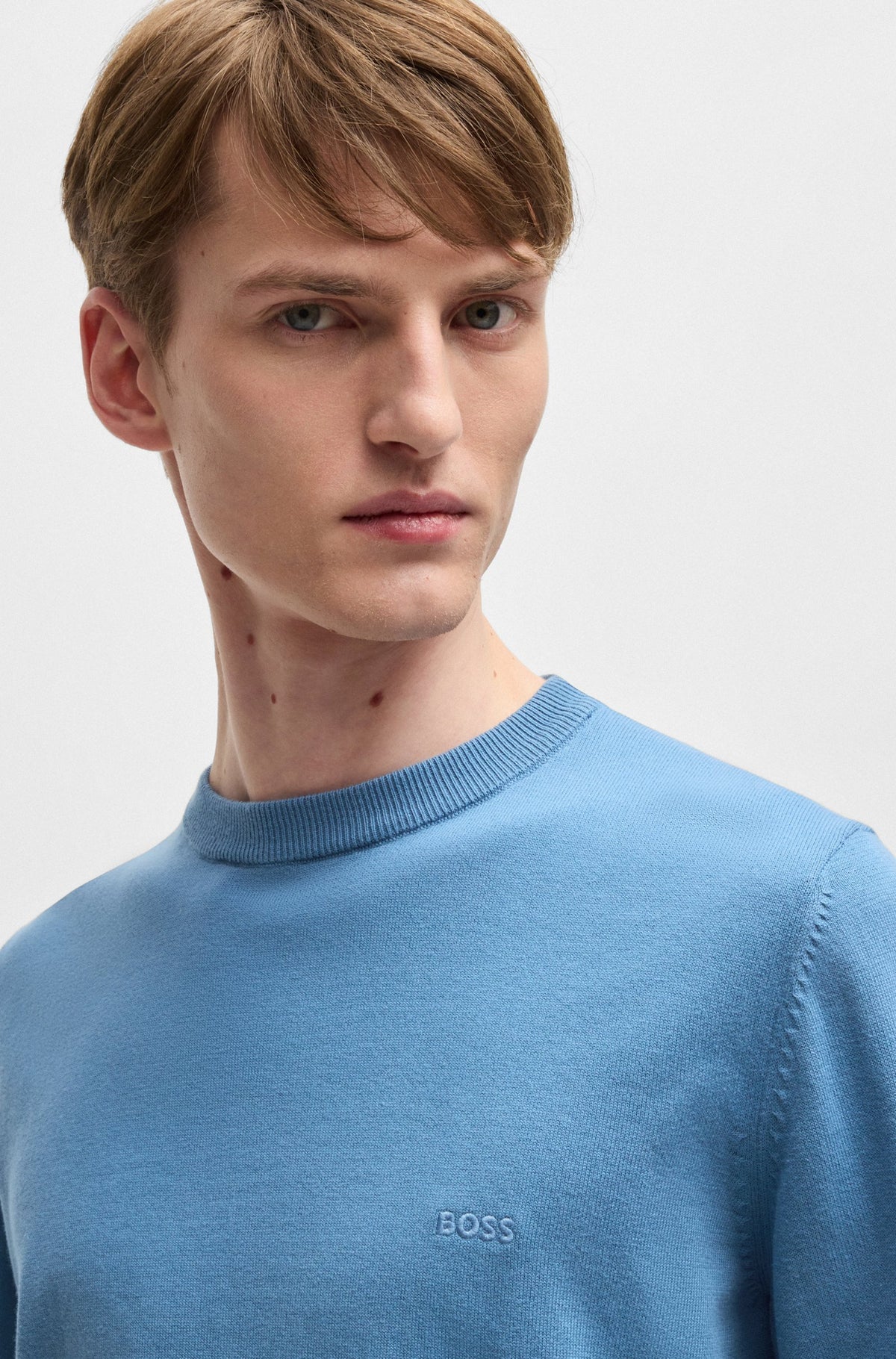 Boss Cotton sweater with embroidered logo - Blue