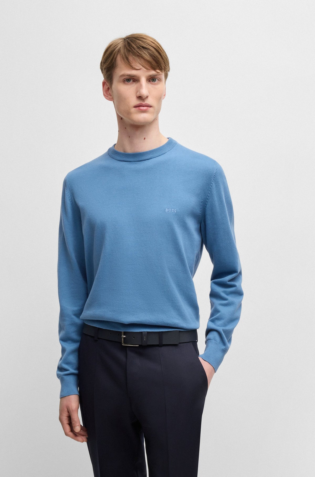 Boss Cotton sweater with embroidered logo - Blue