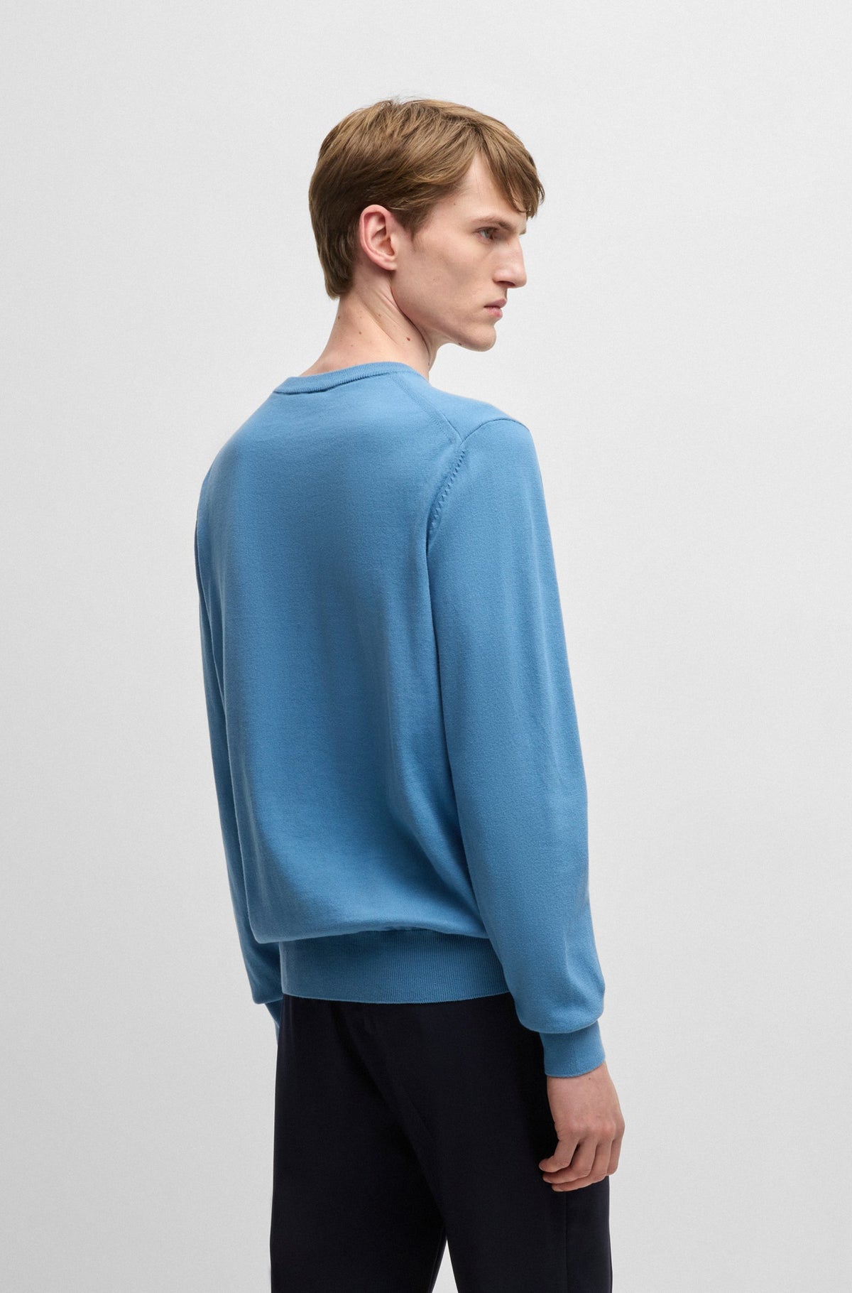 Boss Cotton sweater with embroidered logo - Blue