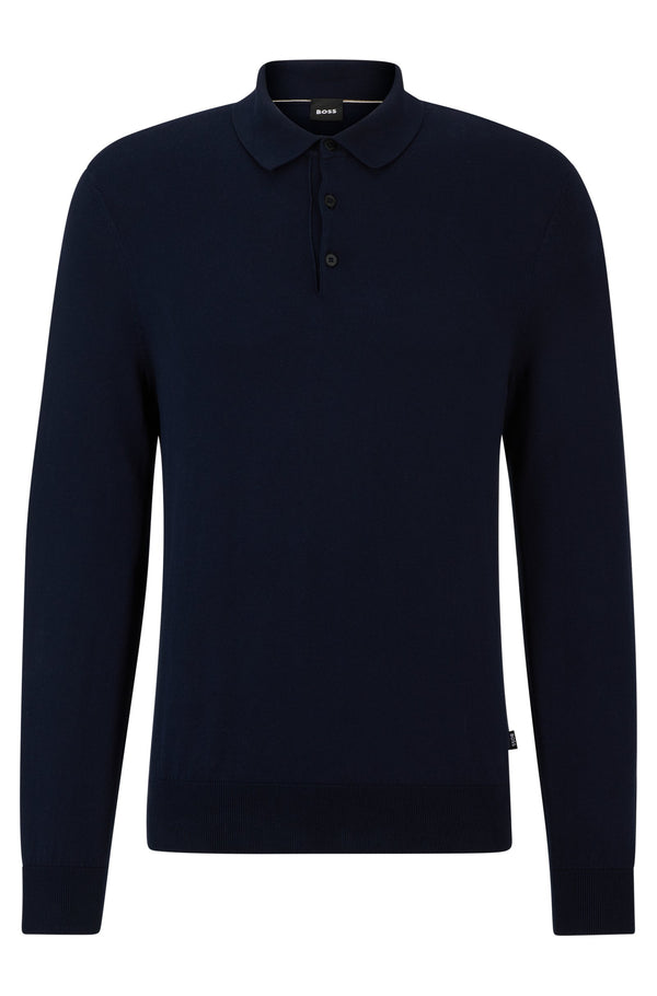 Boss Cotton-Jersey Regular-Fit Polo Collar Sweater - Navy