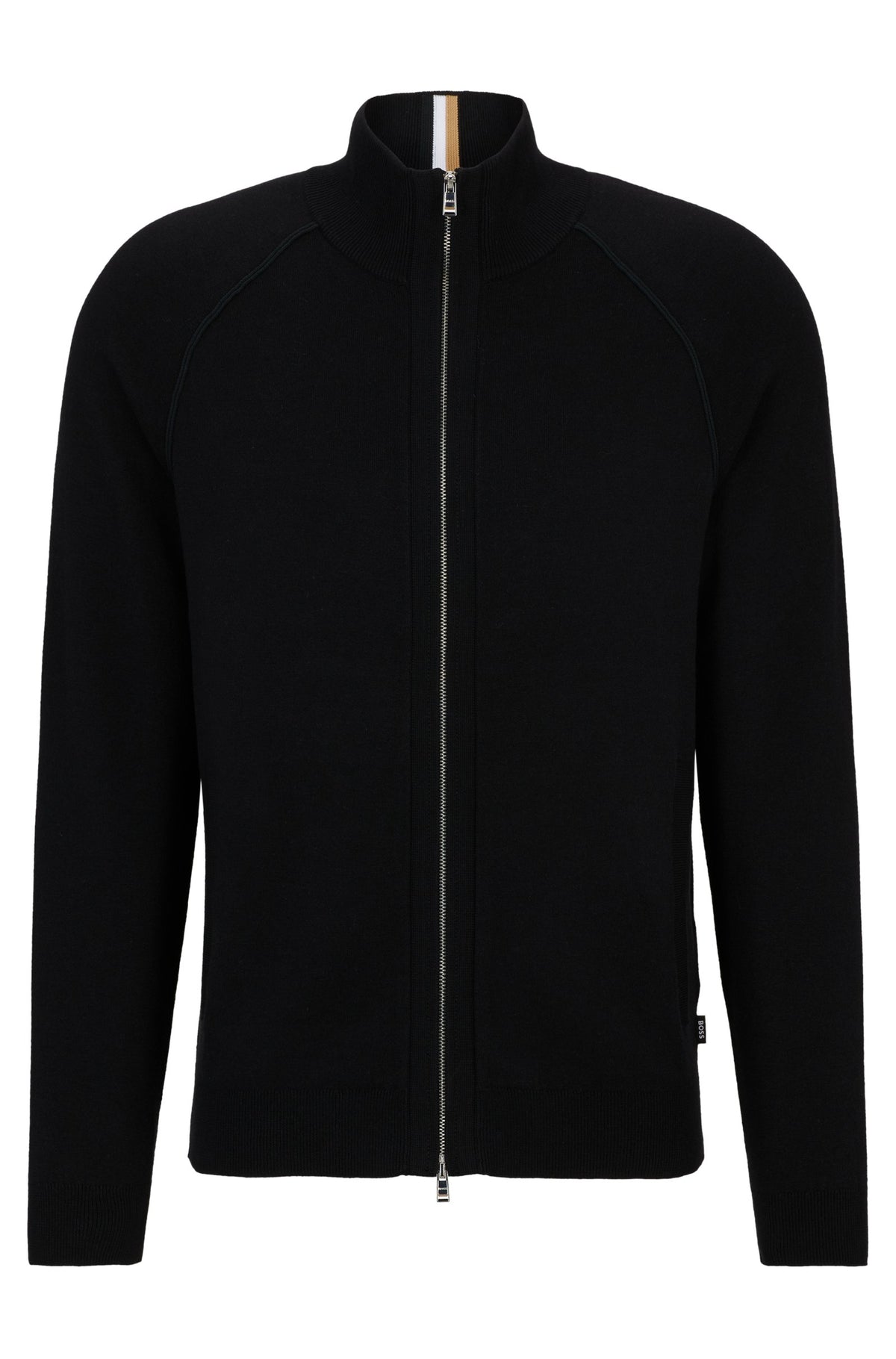 Boss Zip-up Cotton and Virgin Wool Cardigan - Black