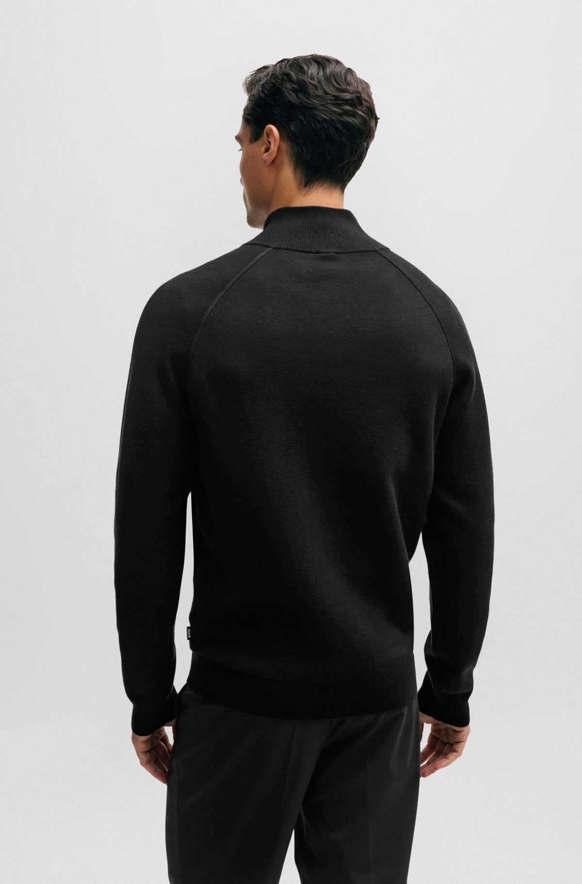 Boss Zip-up Cotton and Virgin Wool Cardigan - Black