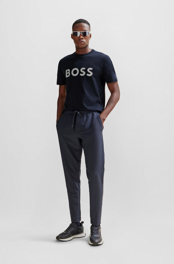 Boss Regular-Fit Cotton-Jersey T-Shirt with Logo Print - Navy