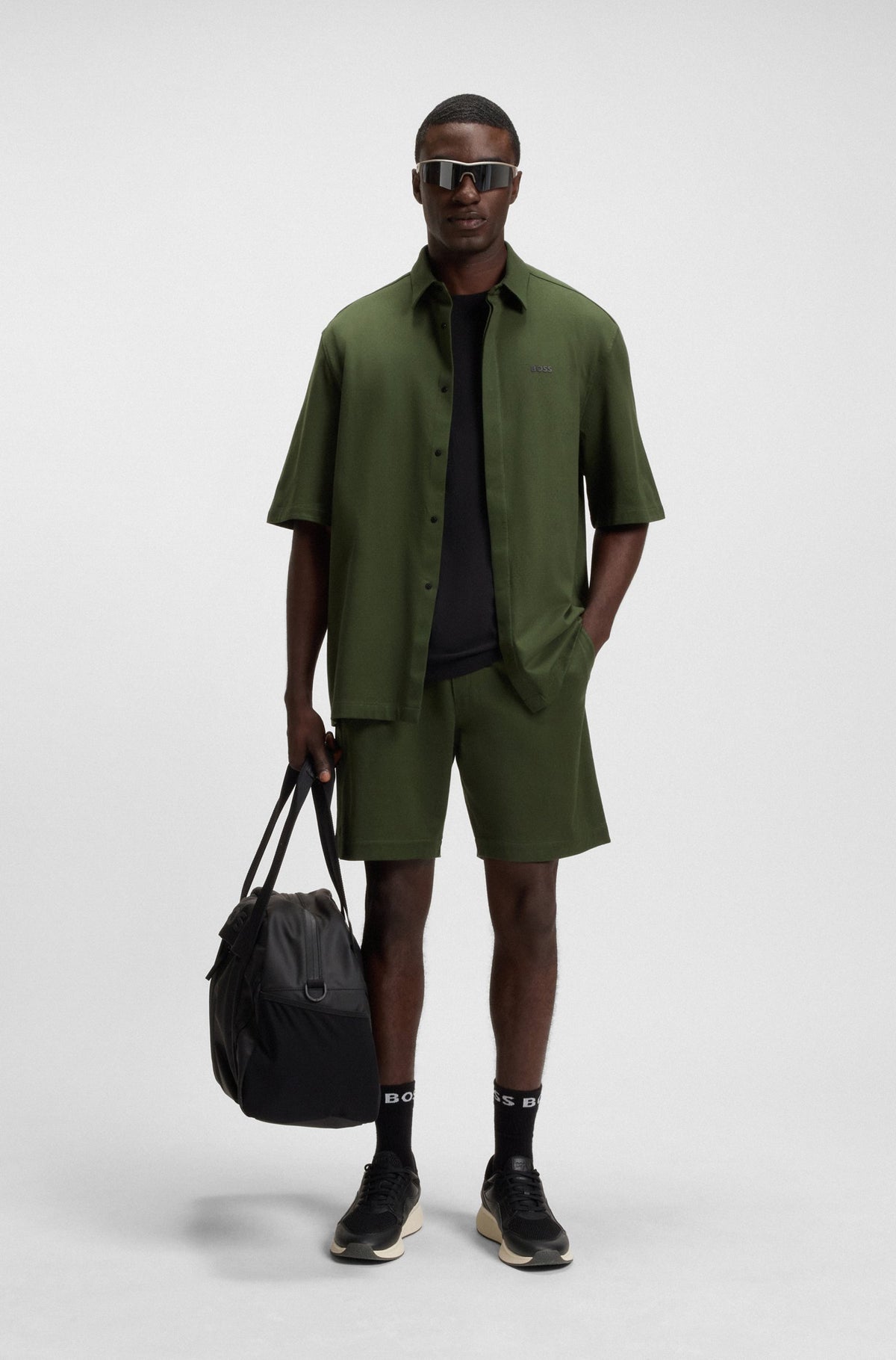 Boss Green Stretch-cotton T-shirt with contrast logo - Black