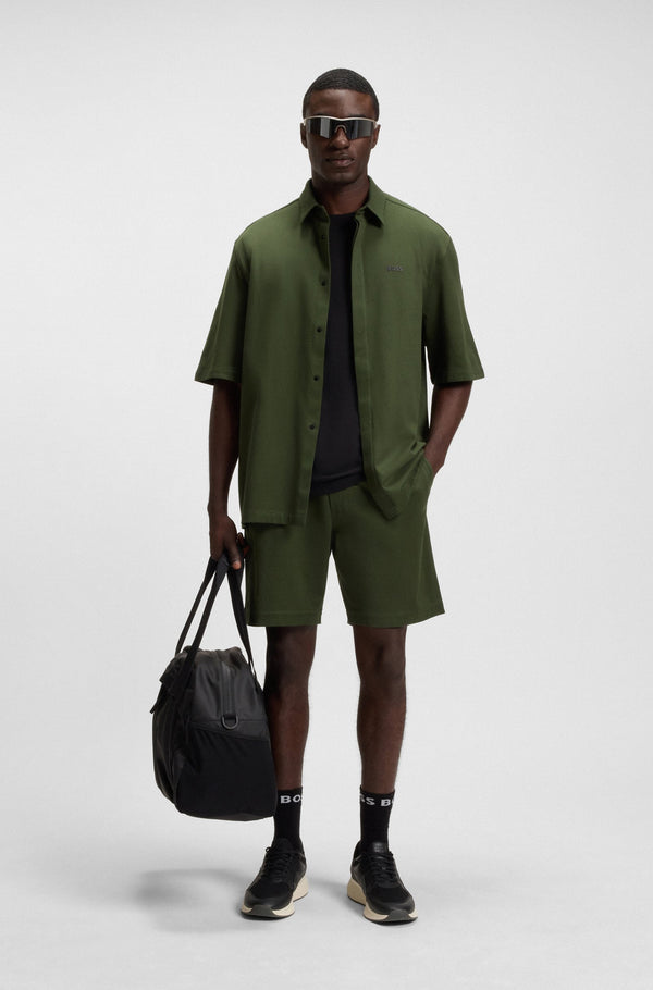 Boss Green Stretch-cotton T-shirt with contrast logo - Black