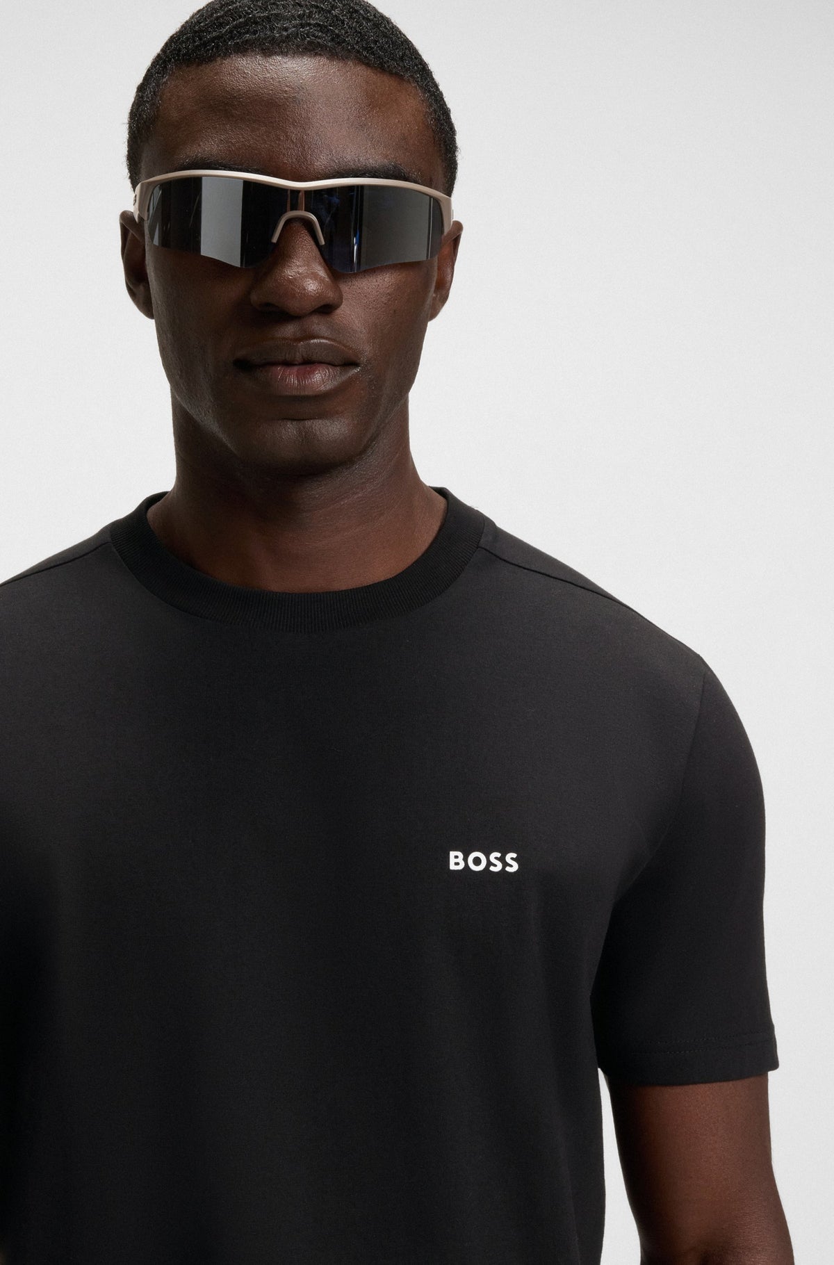 Boss Green Stretch-cotton T-shirt with contrast logo - Black