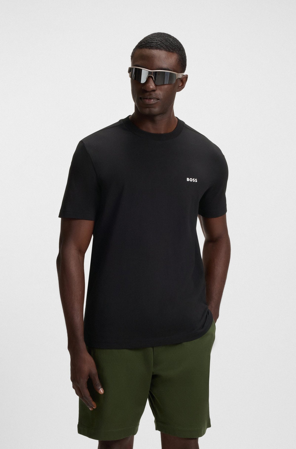 Boss Green Stretch-cotton T-shirt with contrast logo - Black