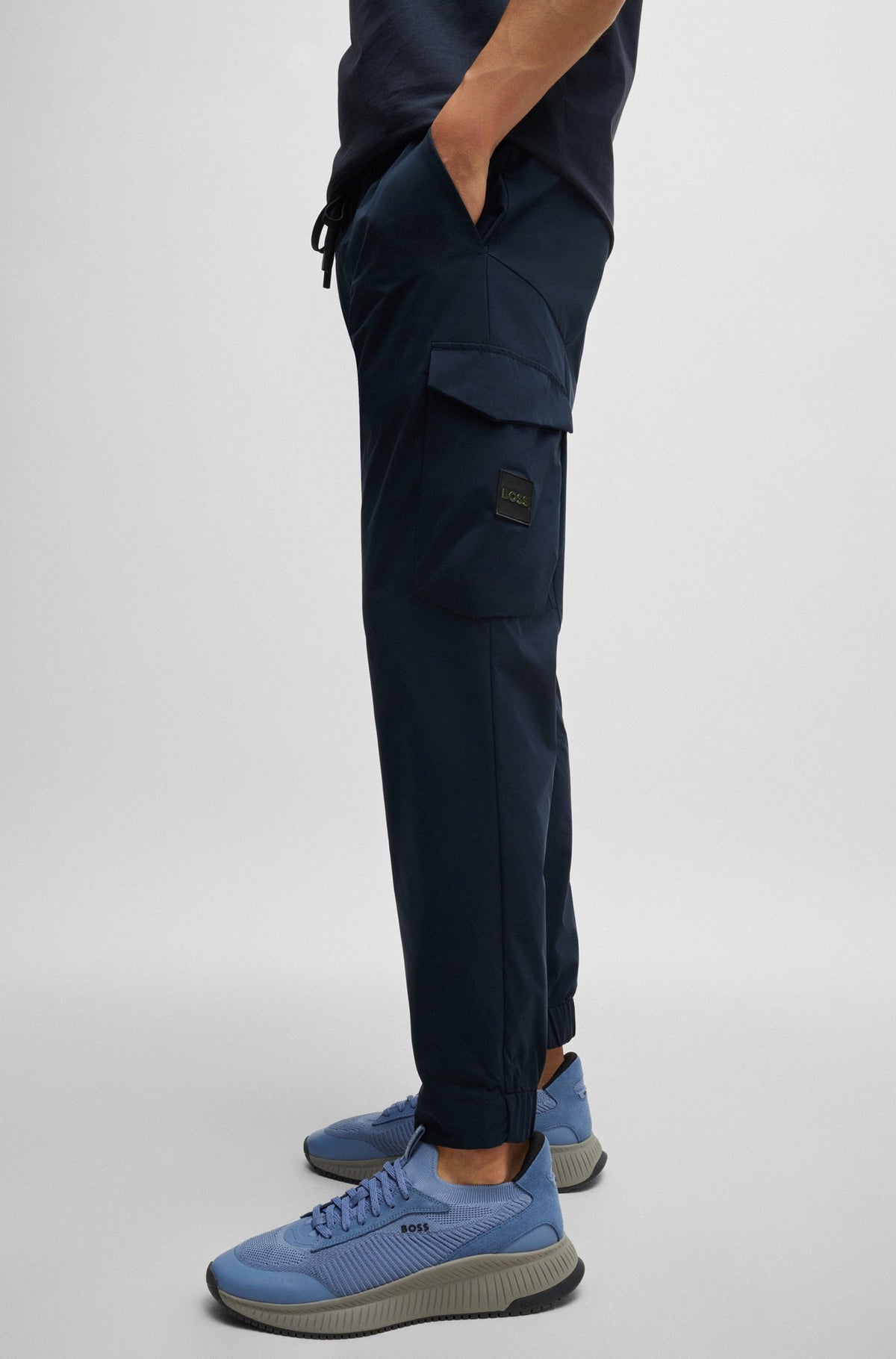 Boss Tapered-fit trousers in easy-iron stretch poplin - Blue