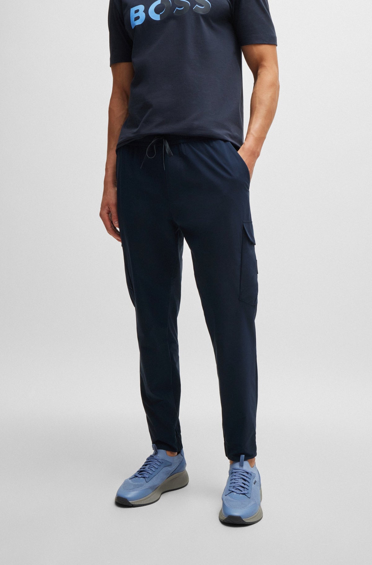 Boss Tapered-fit trousers in easy-iron stretch poplin - Blue