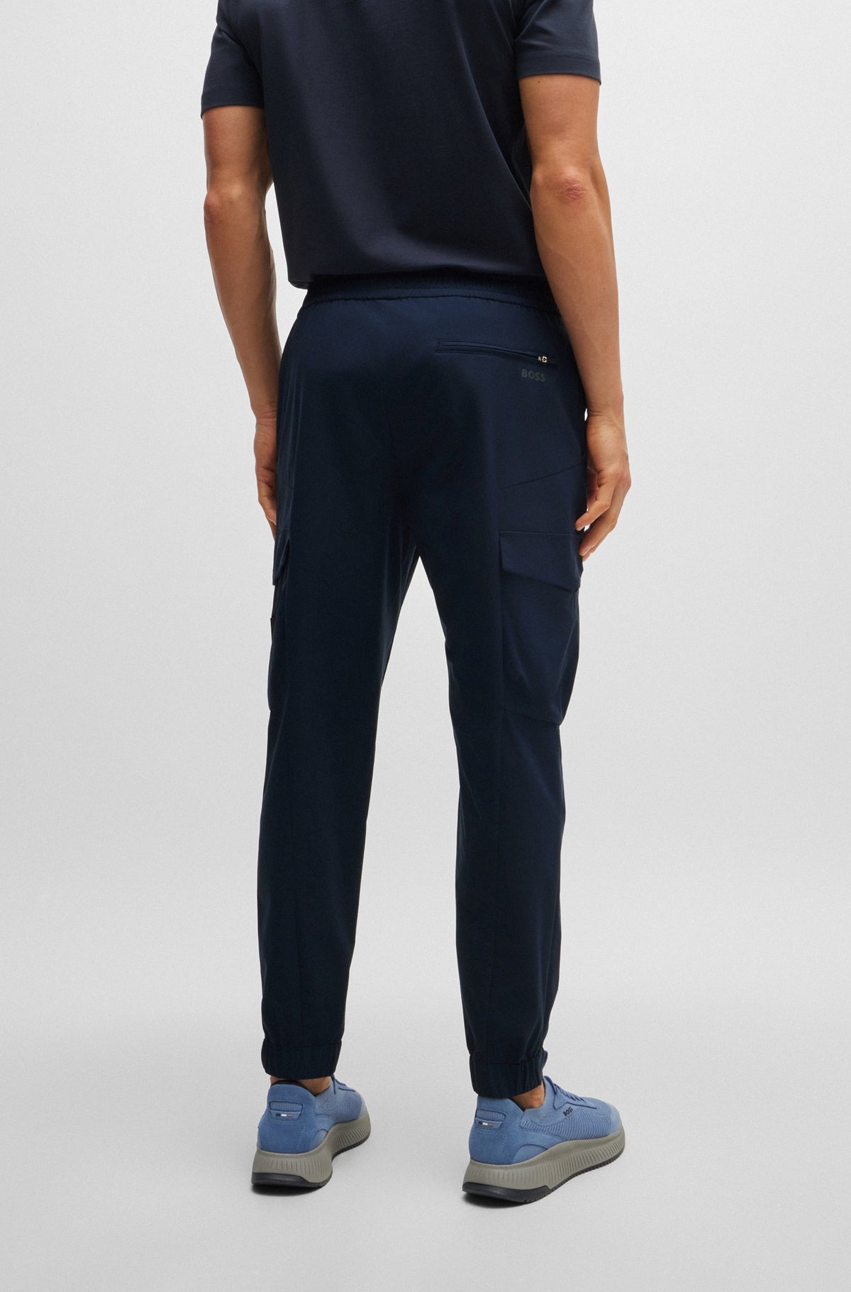 Boss Tapered-fit trousers in easy-iron stretch poplin - Blue