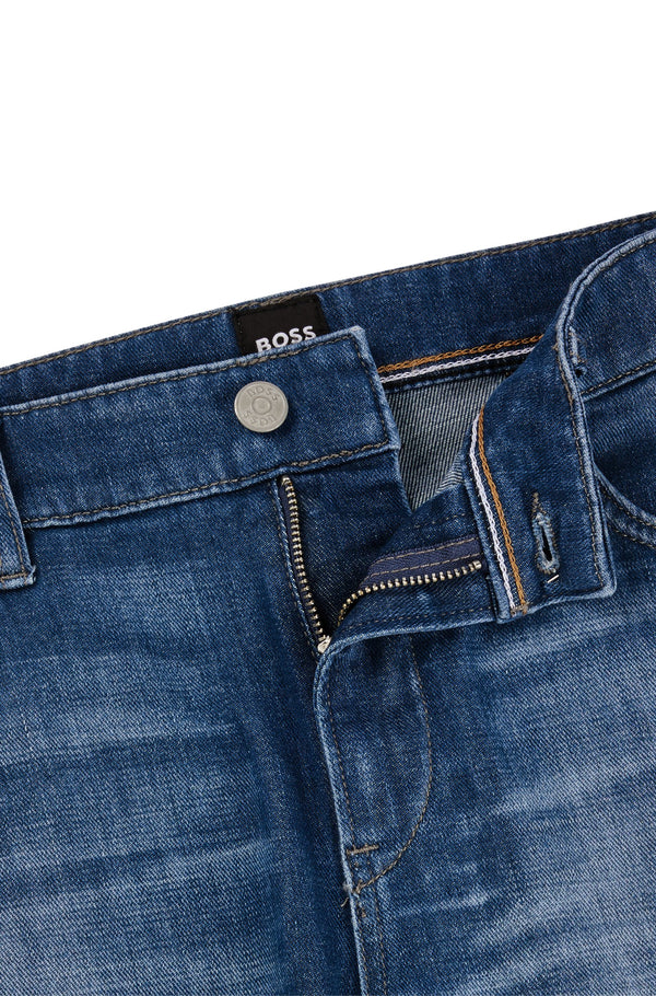 Boss Slim-Fit Blue Italian Cashmere-Touch Denim Jeans - Blue