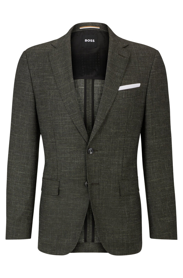 Boss Patterned Wool Blend Slim-Fit Jacket - Green