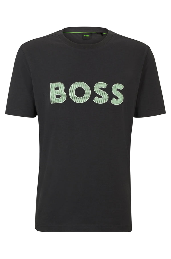Boss Mesh Logo Regular-Fit Cotton-Jersey T-Shirt - Grey