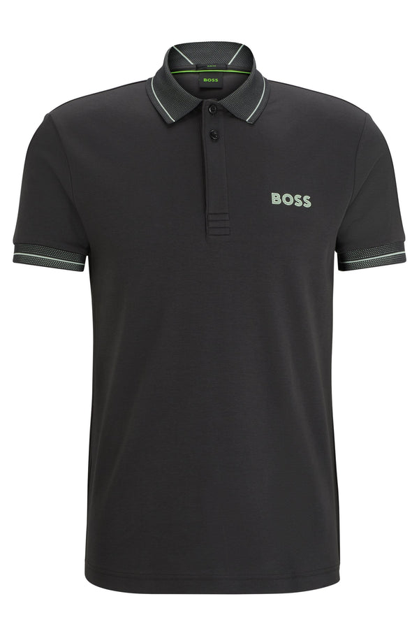 Boss Mesh Logo Slim-Fit Interlock-Cotton Polo Shirt - Grey