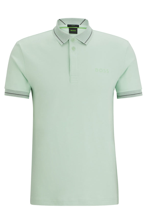Boss Mesh Logo Slim-Fit Interlock-Cotton Polo Shirt - Green