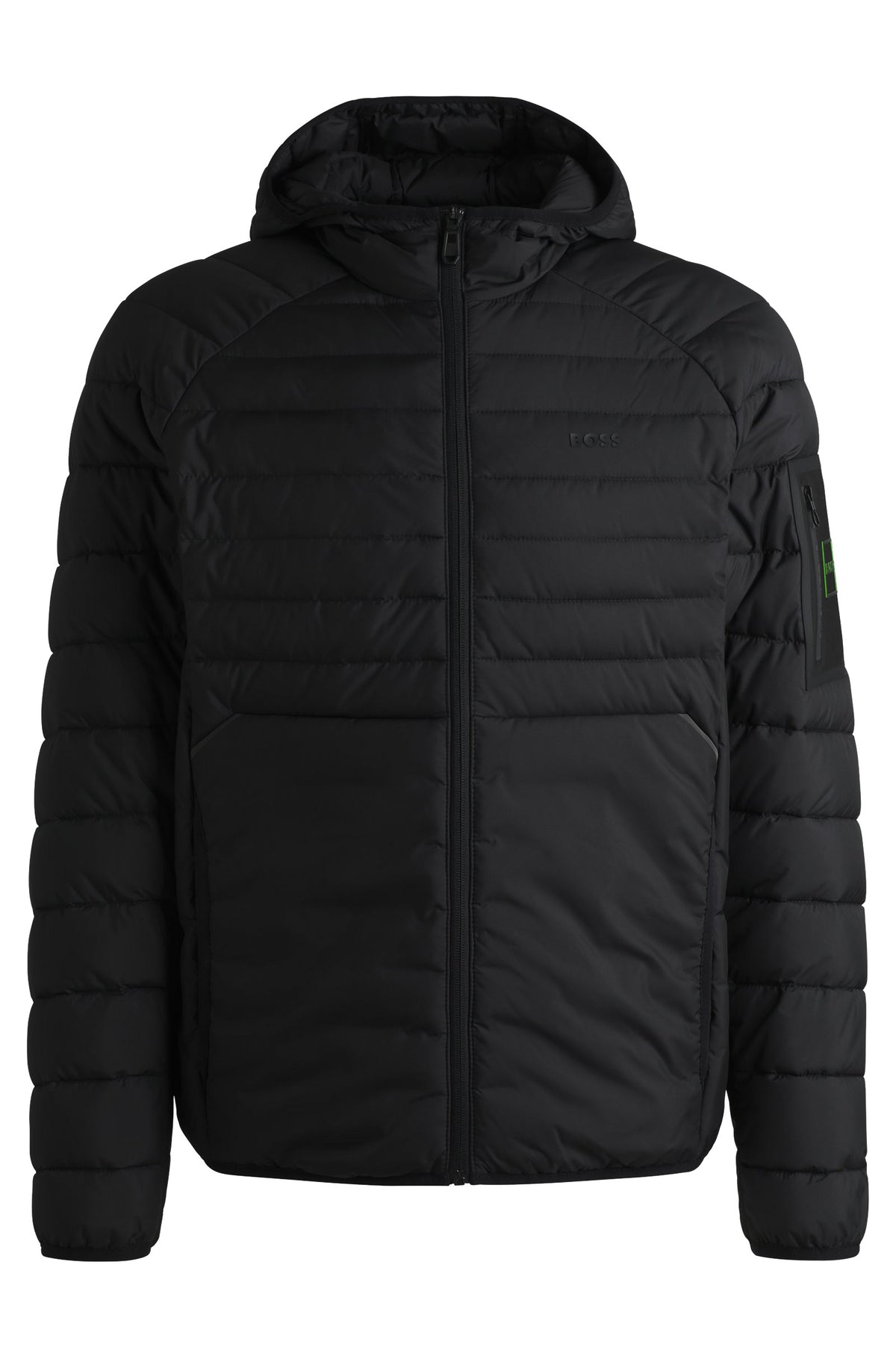 Boss Water-Repellent Padded Jacket with Decorative Reflective Details - Black