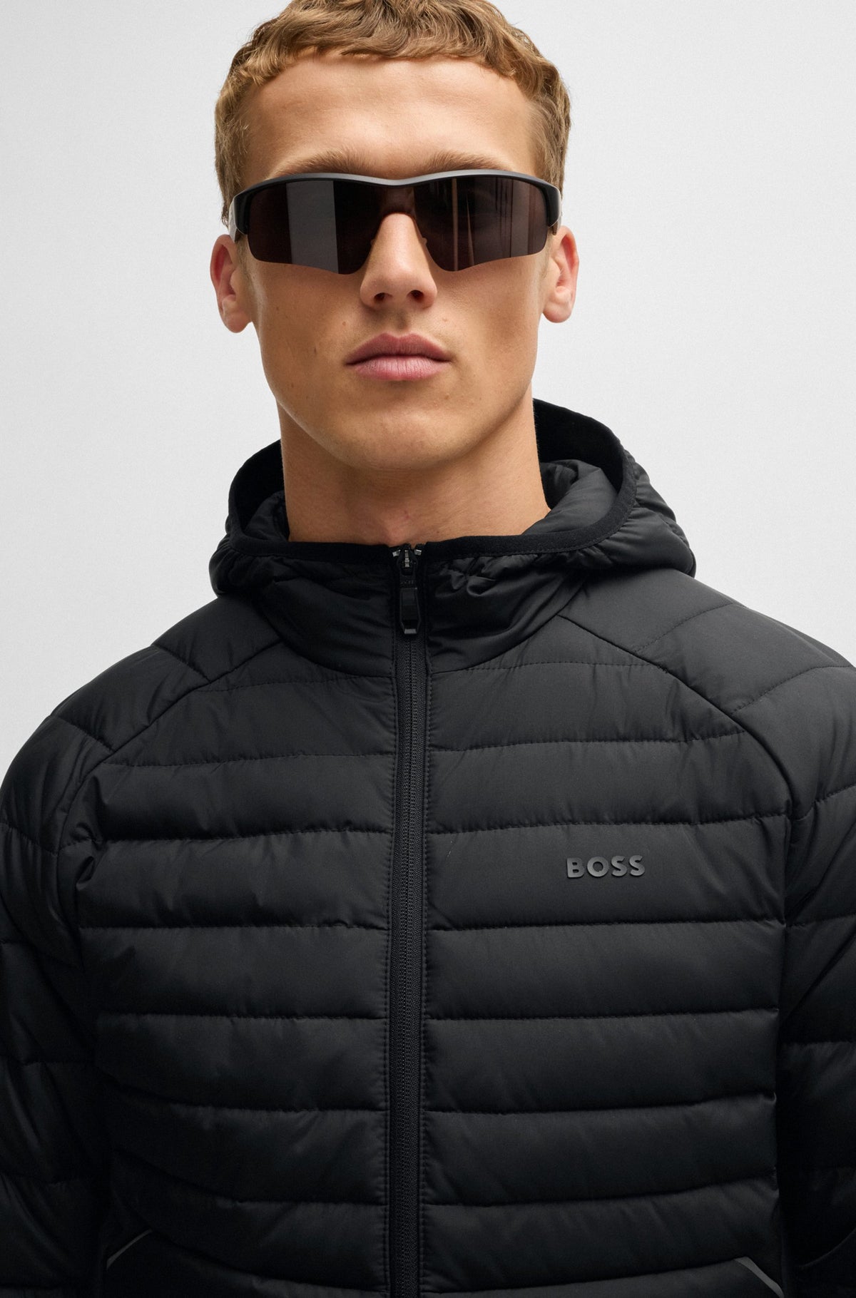 Boss Water-Repellent Padded Jacket with Decorative Reflective Details - Black
