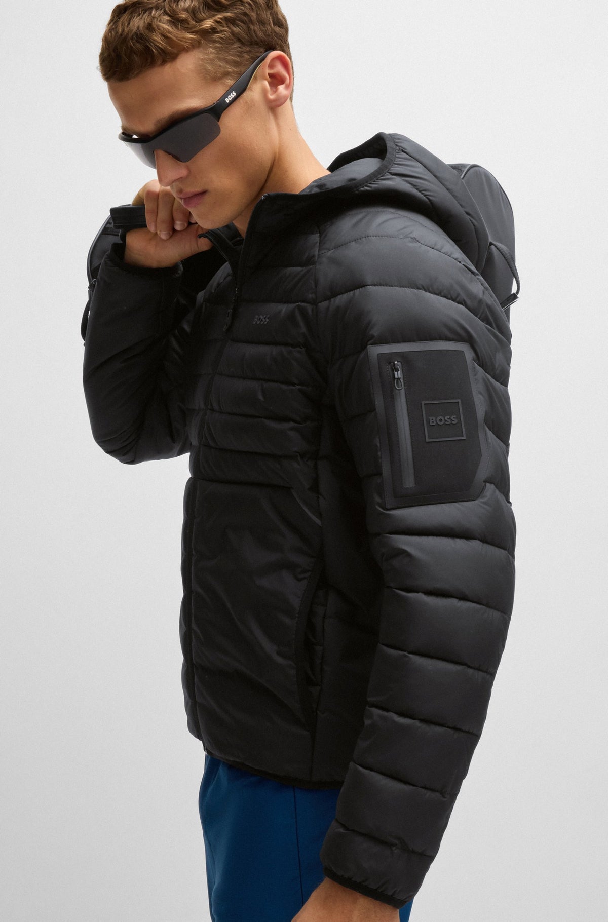 Boss Water-Repellent Padded Jacket with Decorative Reflective Details - Black