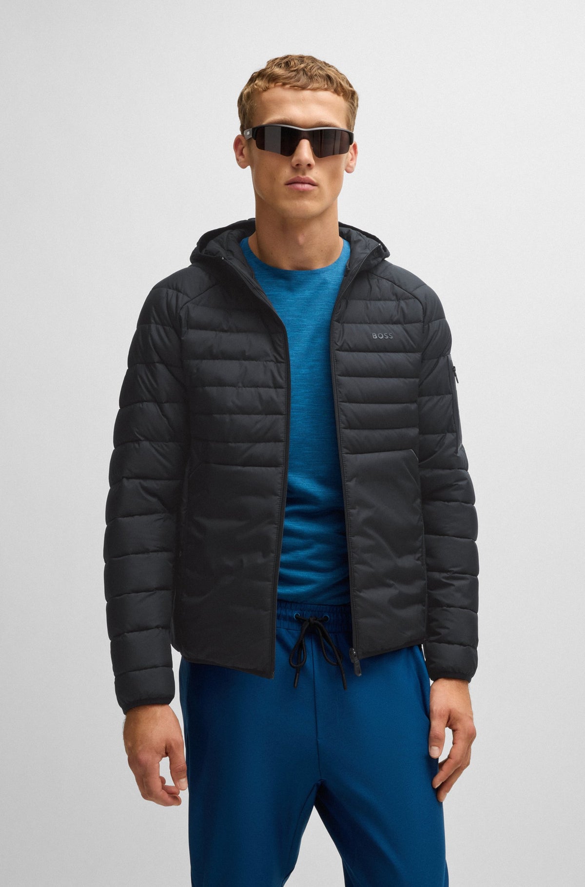 Boss Water-Repellent Padded Jacket with Decorative Reflective Details - Black