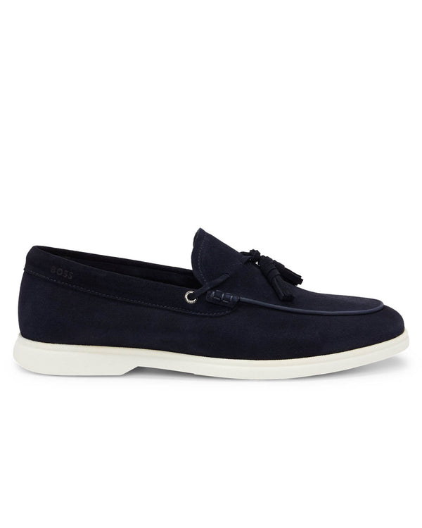 Boss Suede Slip-on Loafers with Tassel Trim - Navy