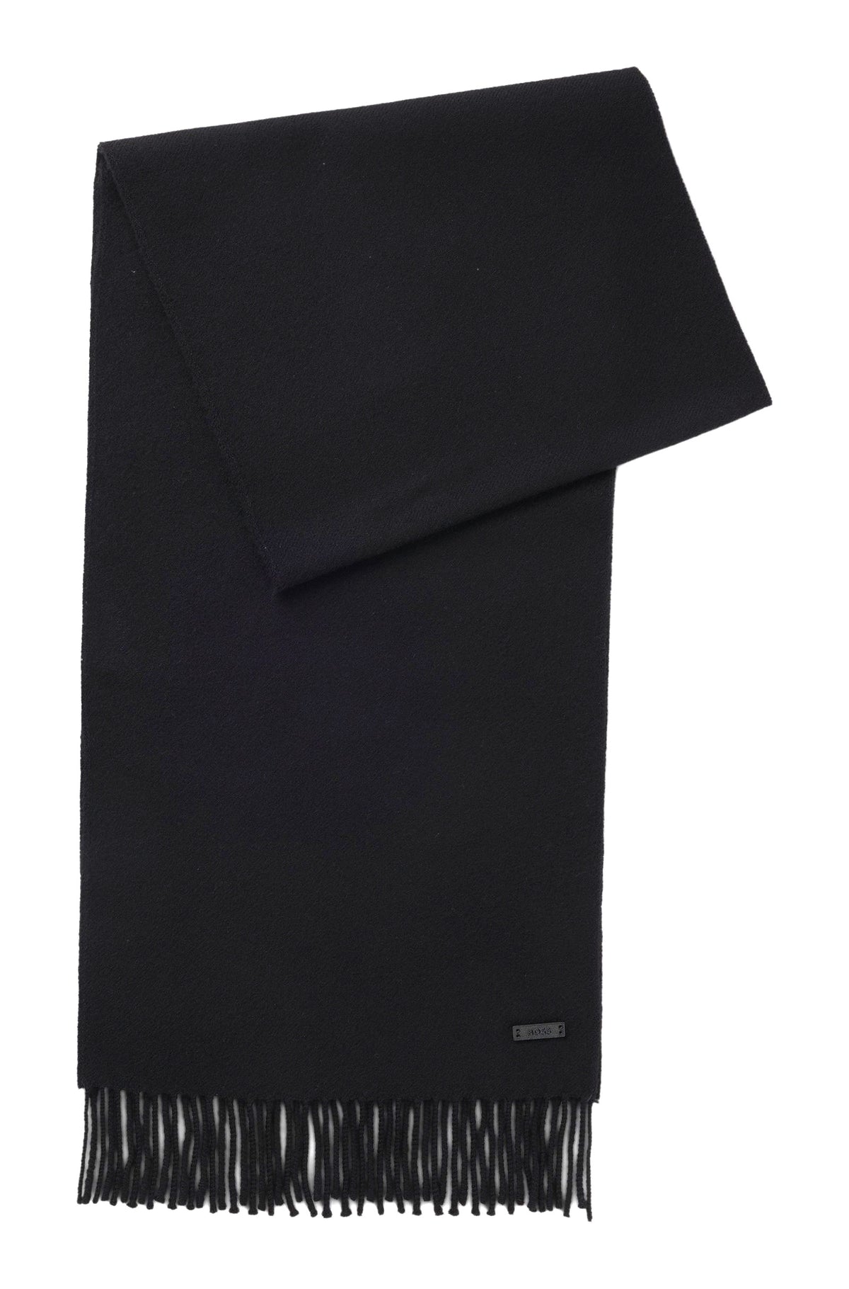 Boss Italian-made scarf in wool with logo patch - Black