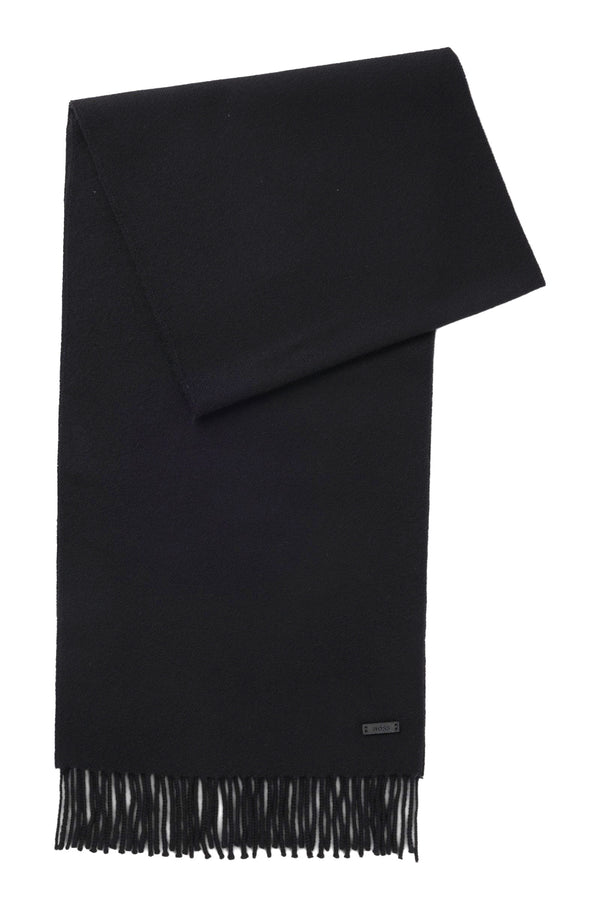 Boss Italian-made scarf in wool with logo patch - Black