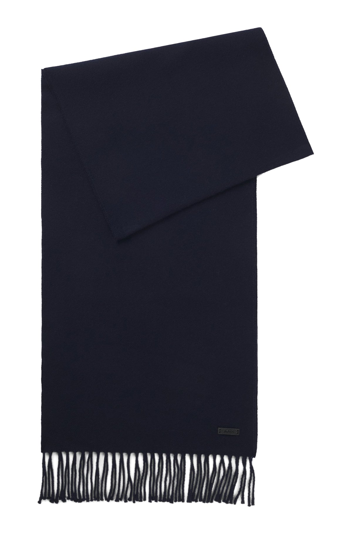 Boss Italian-made scarf in wool with logo patch - Blue