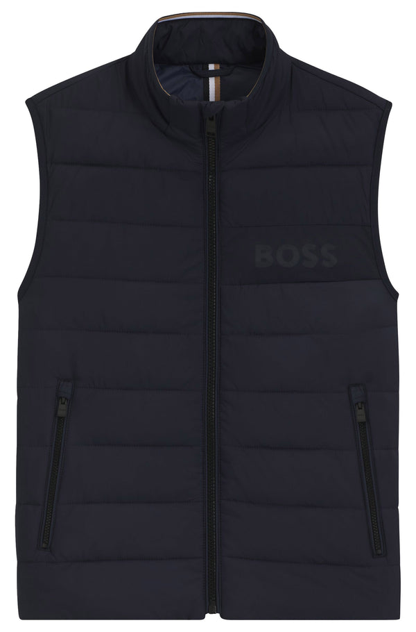 Boss Water-repellent gilet with tonal logo - Navy