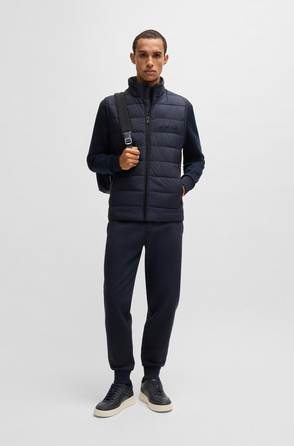 Boss Water-repellent gilet with tonal logo - Navy