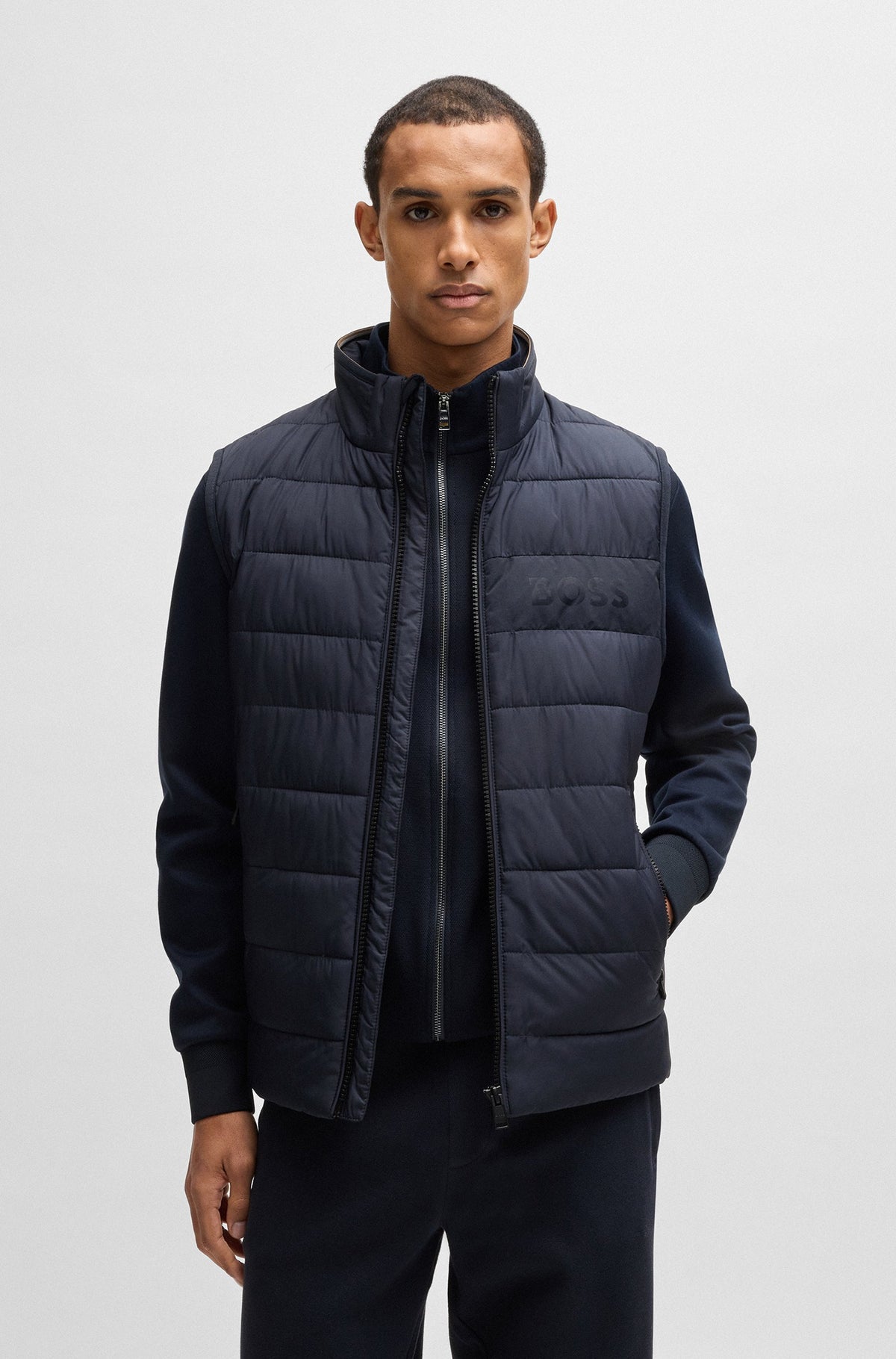 Boss Water-repellent gilet with tonal logo - Navy