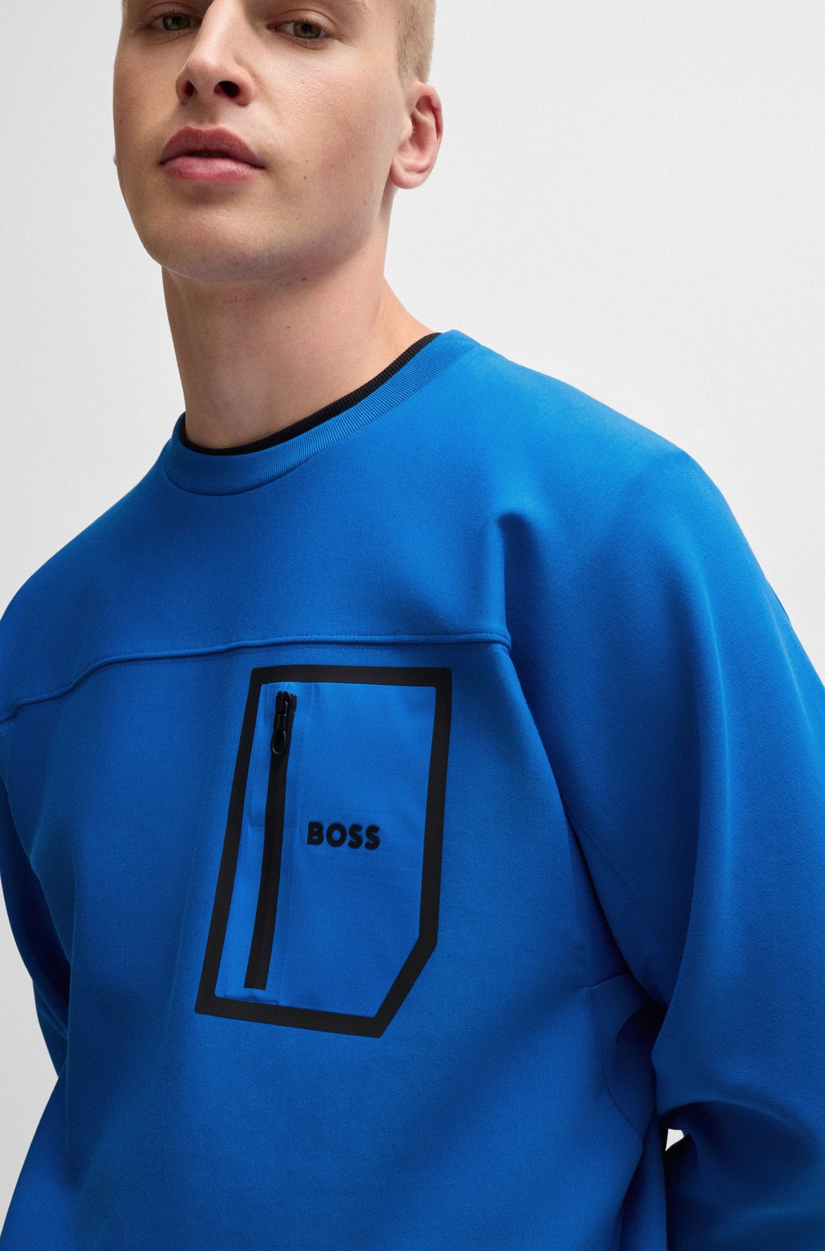 Boss Cotton-Blend Sweatshirt with Reflective Print - Blue