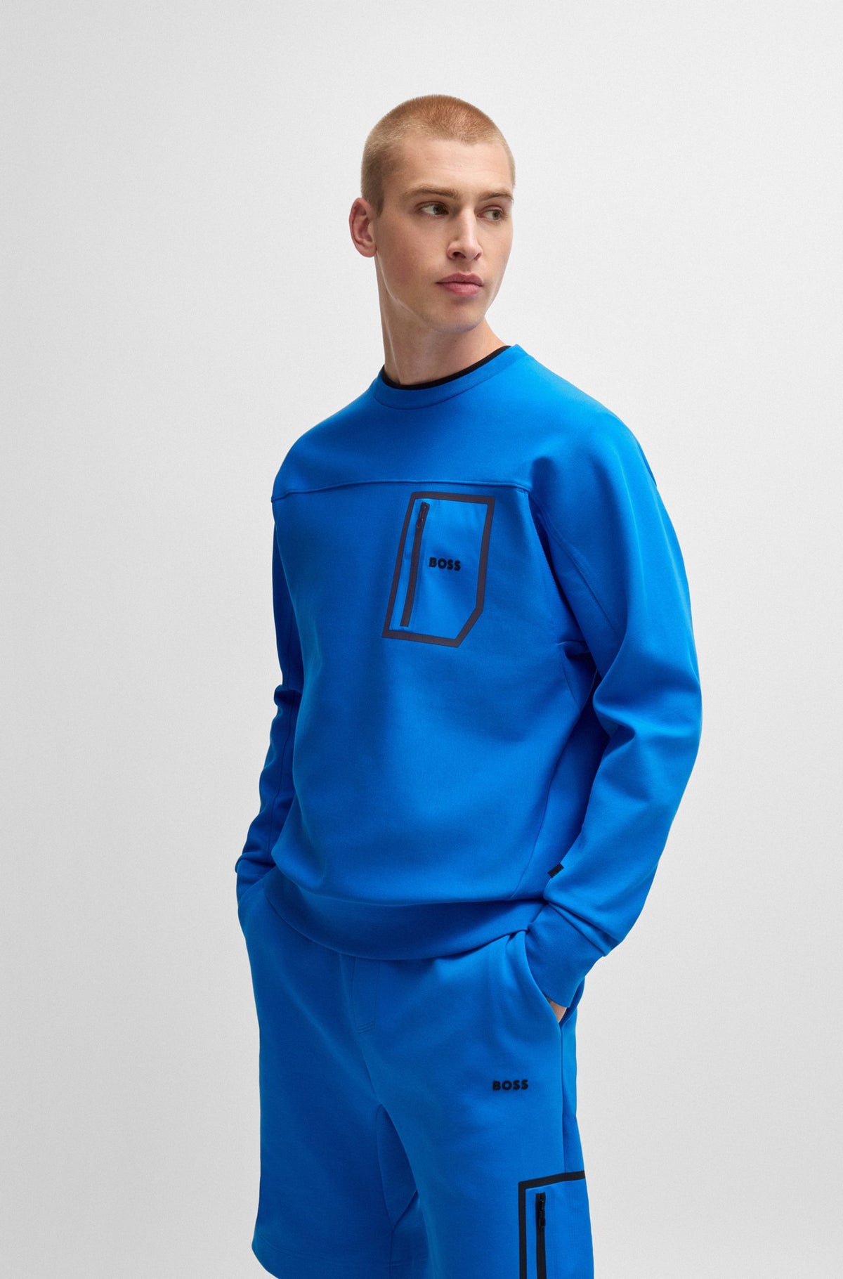 Boss Cotton-Blend Sweatshirt with Reflective Print - Blue
