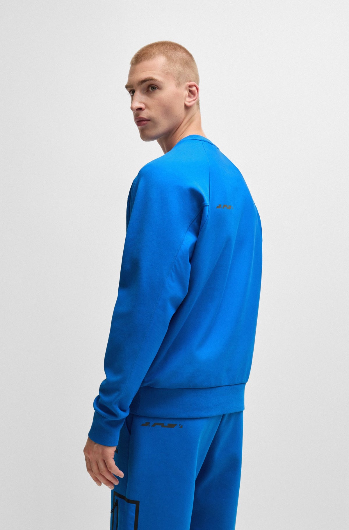 Boss Cotton-Blend Sweatshirt with Reflective Print - Blue