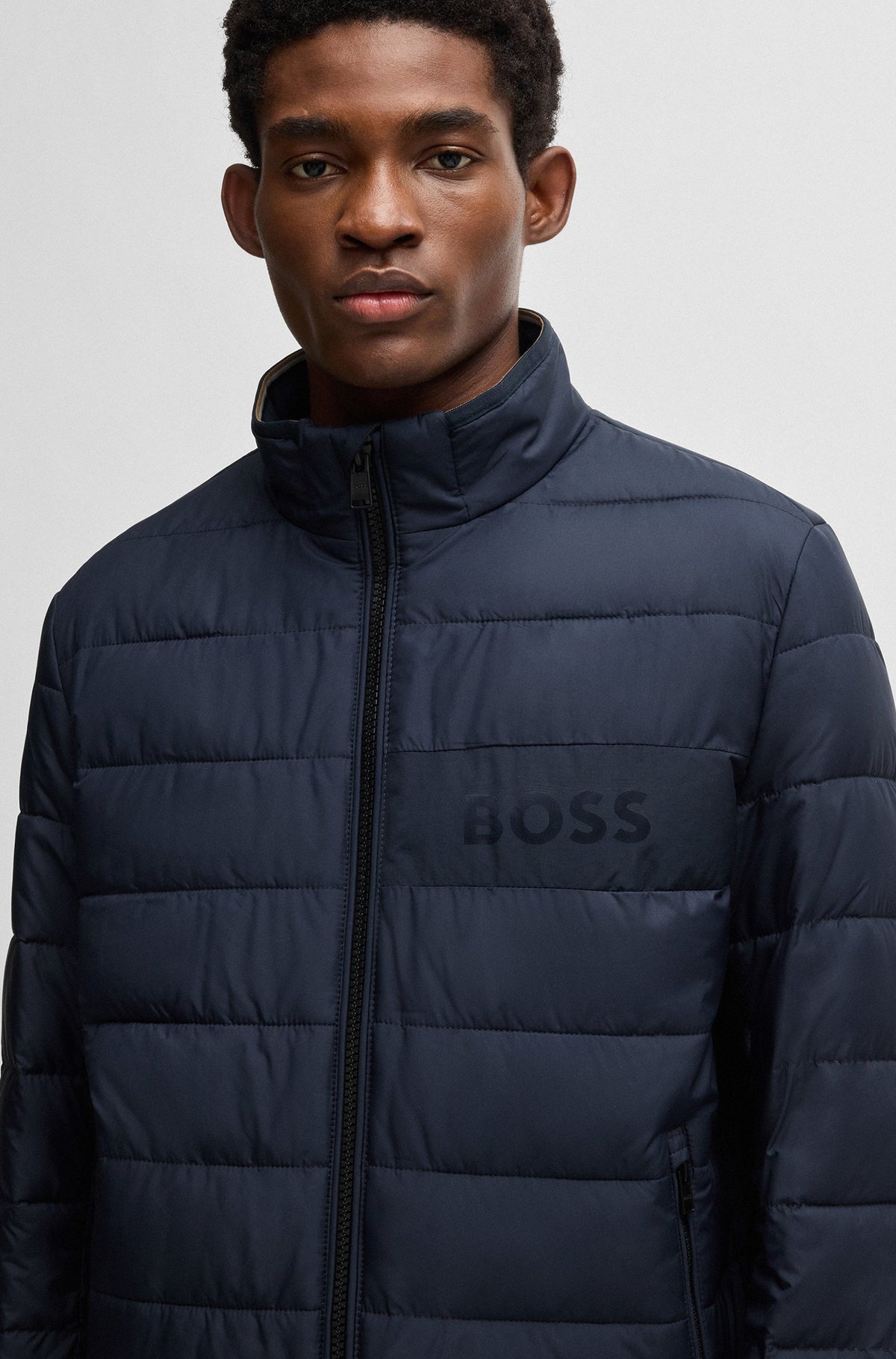 Boss  Water-repellent regular-fit jacket with logo detail - Navy