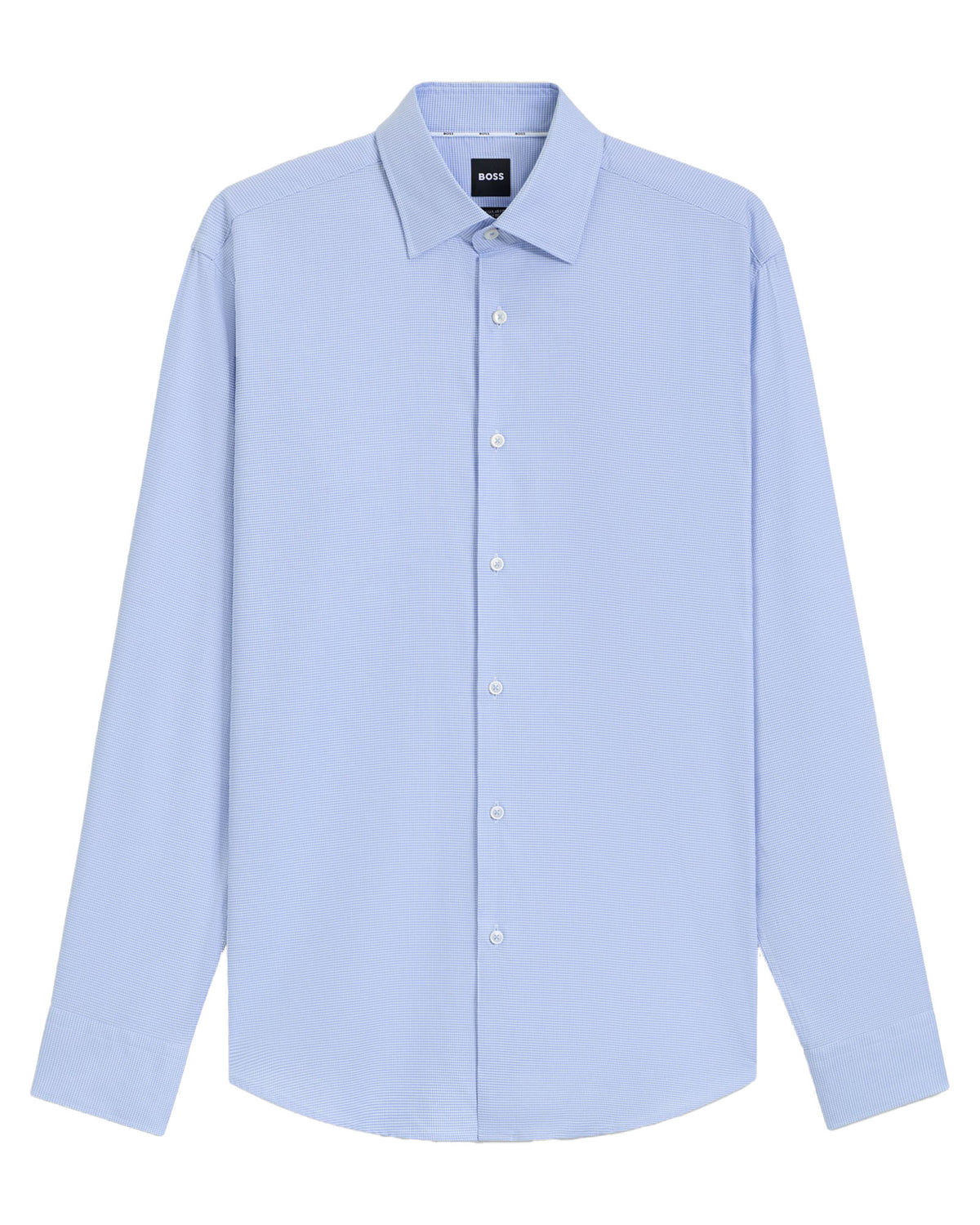 Boss Regular-fit shirt in easy-iron pepita stretch cotton - Blue