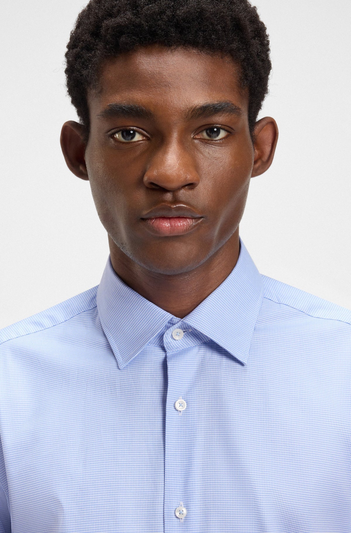 Boss Regular-fit shirt in easy-iron pepita stretch cotton - Blue