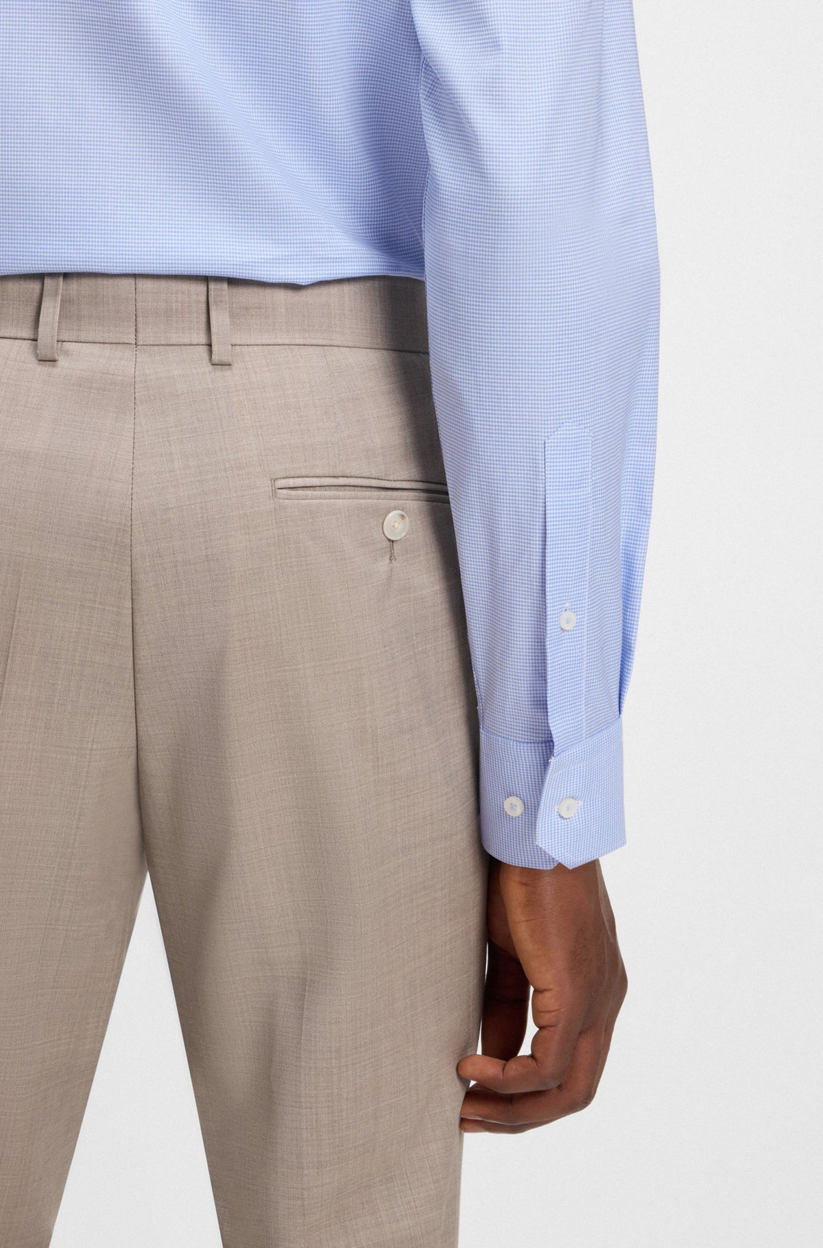 Boss Regular-fit shirt in easy-iron pepita stretch cotton - Blue