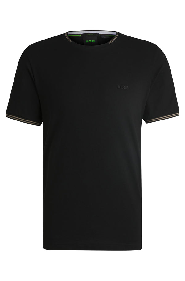 Boss Stretch-Cotton T-Shirt with Stripes and Logo - Black