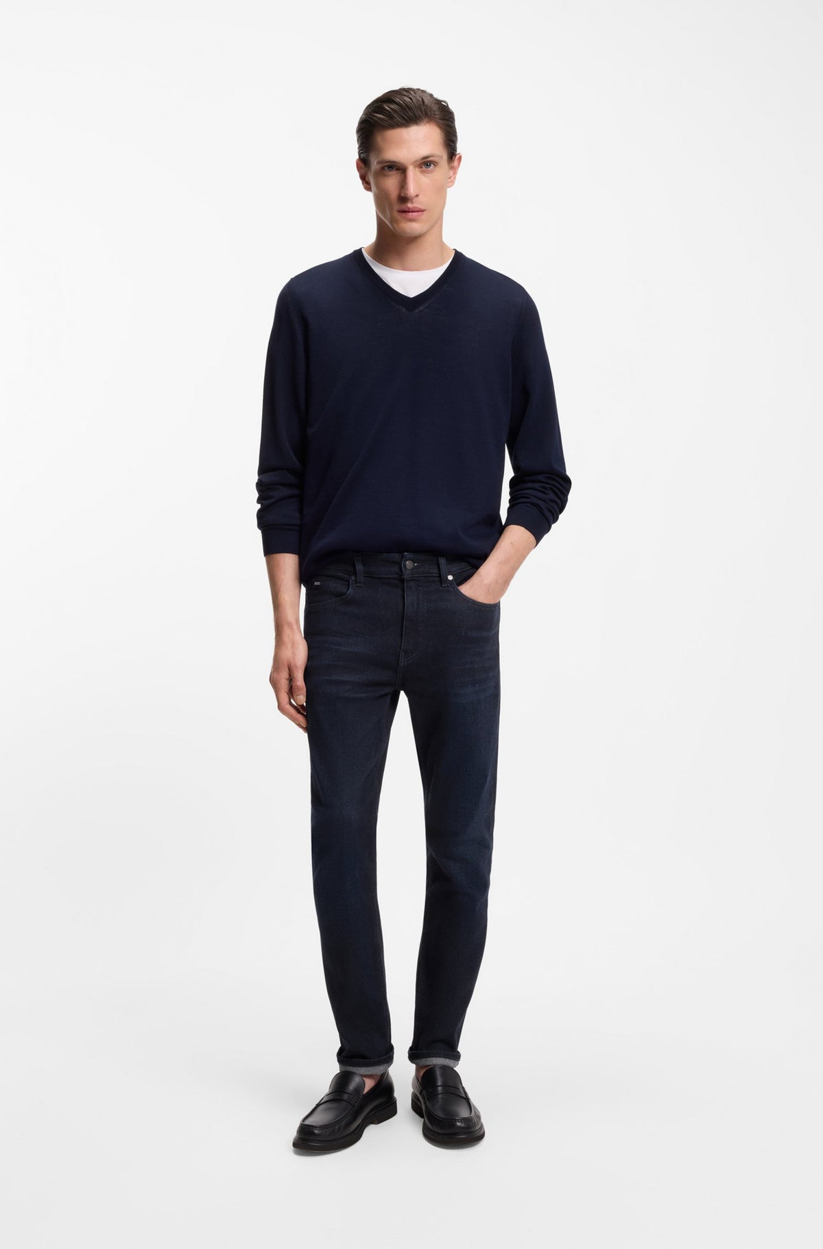 Boss Slim-fit jeans in dark-blue stretch denim - Navy