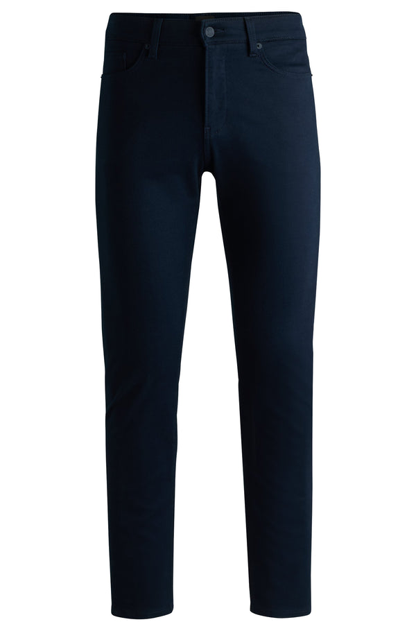 Boss Delaware Slim-Fit Trousers in Brushed Satin - Blue