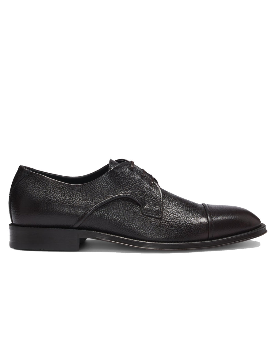 BOSS Grained Leather Derby Shoes – Brown
