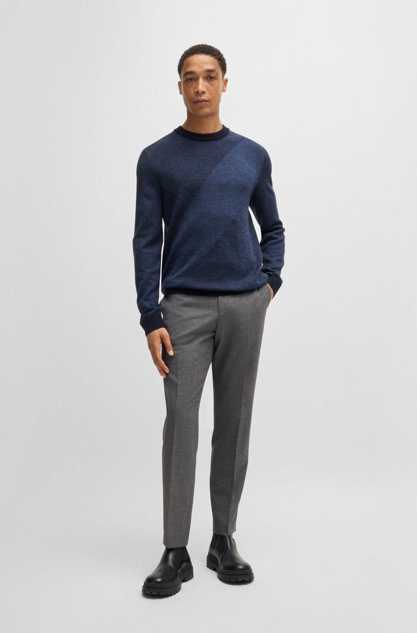 Boss Virgin-Wool Sweater with Two-Tone Jacquard Pattern - Blue