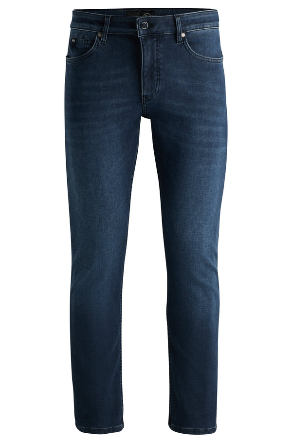 Boss Slim-Fit Jeans in Blue Knitted Stretch Denim - Navy