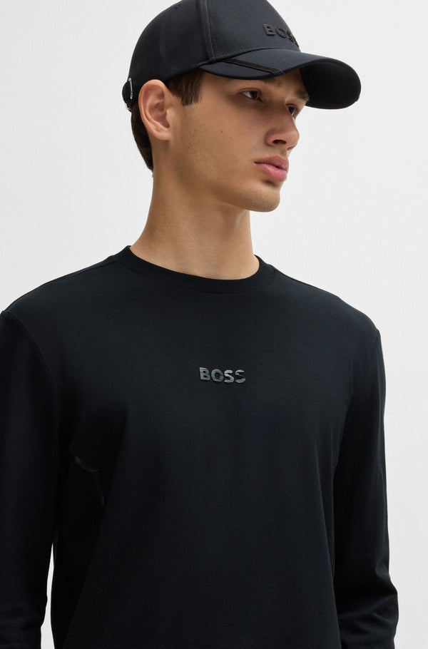 Boss  Cotton-Jersey T-Shirt with Mirror-Effect Logo - Black