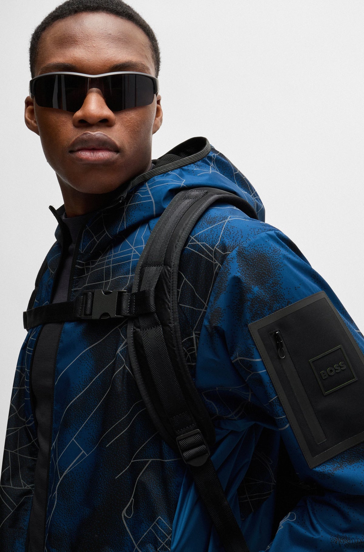 Boss Zip-Up Jacket with Seasonal Print - Blue