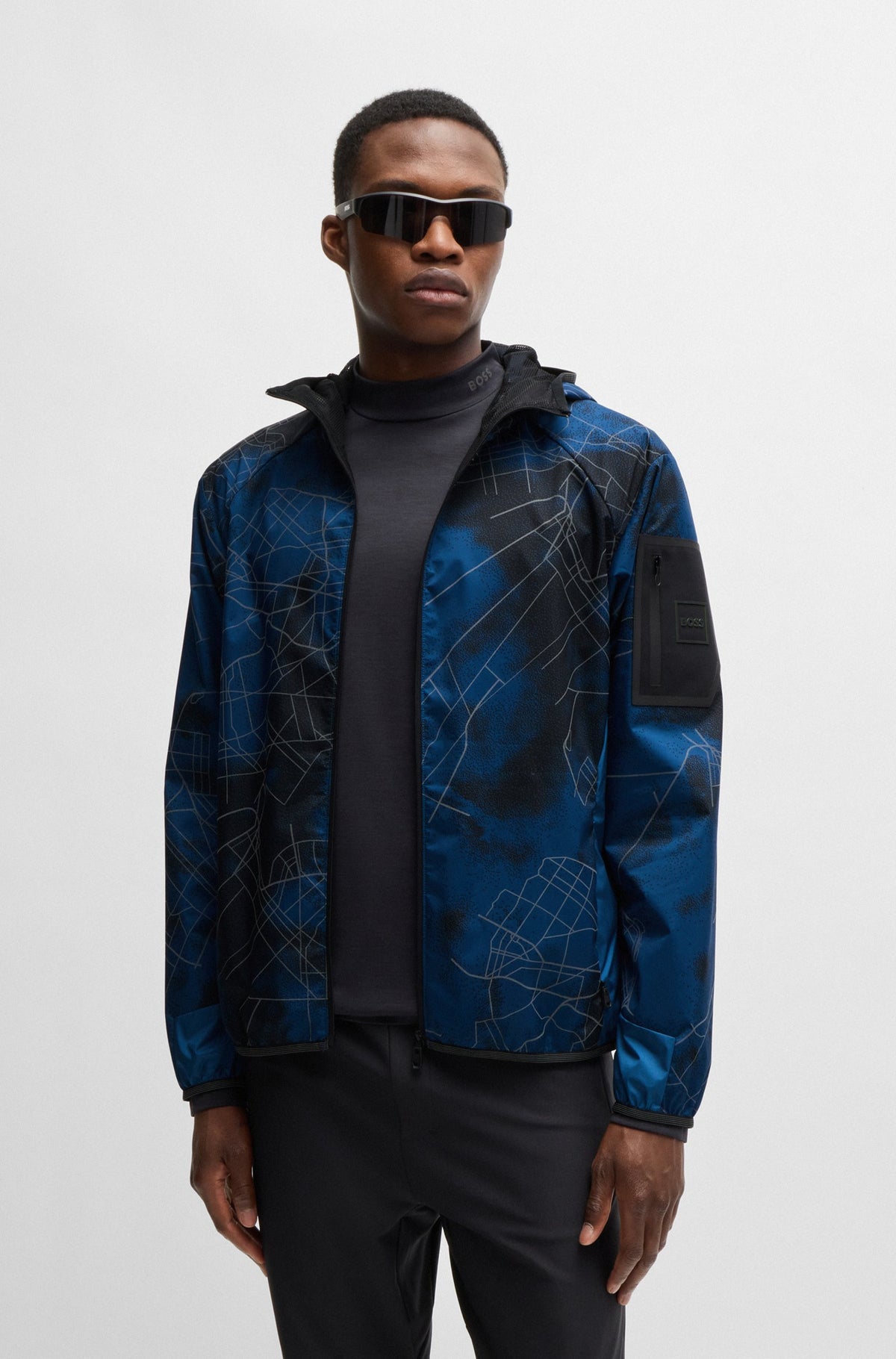 Boss Zip-Up Jacket with Seasonal Print - Blue