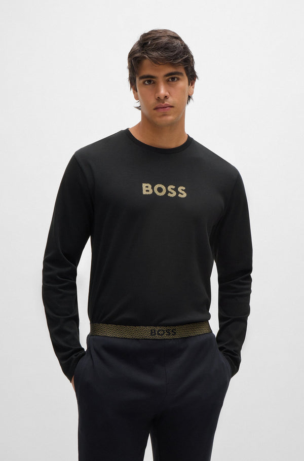 Boss Interlock-Cotton Pyjamas with Foil-Print Branding - Black