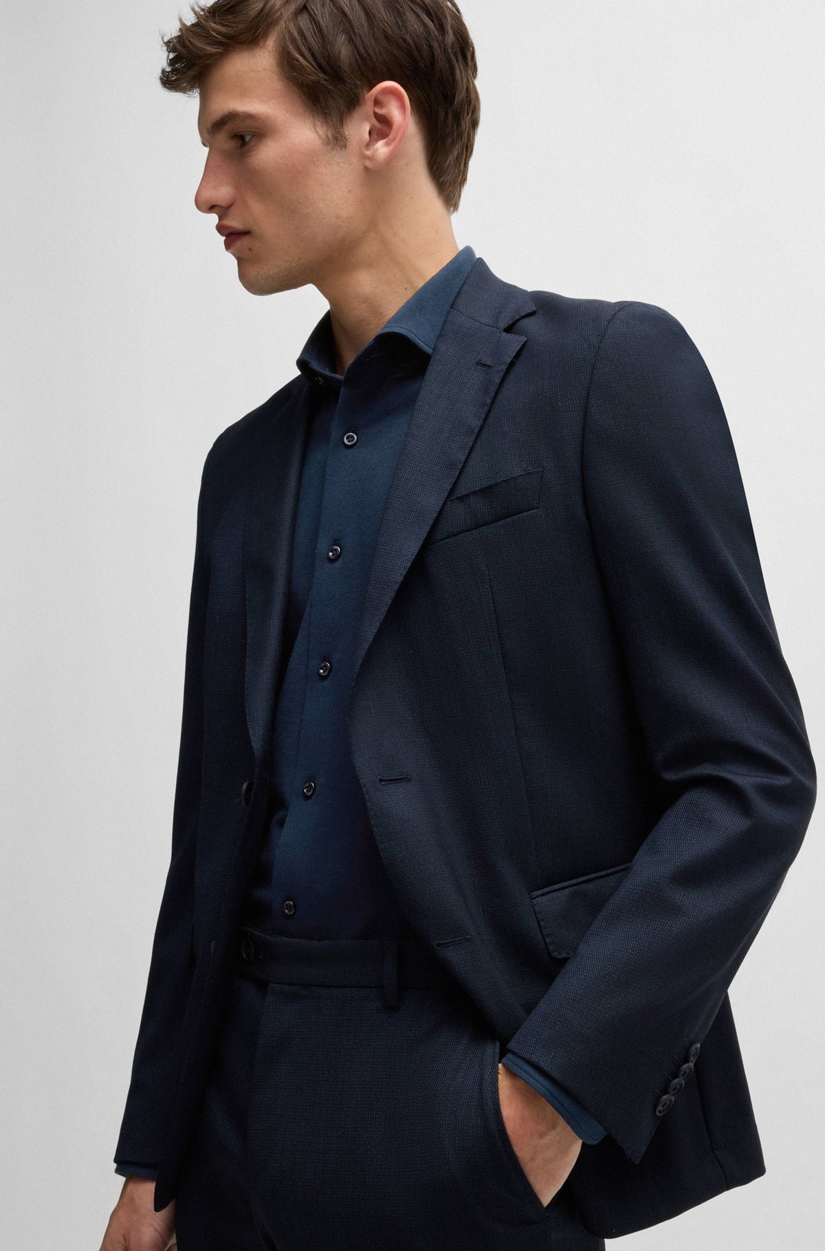 Boss Slim-fit shirt in cotton-piqué jersey - Blue