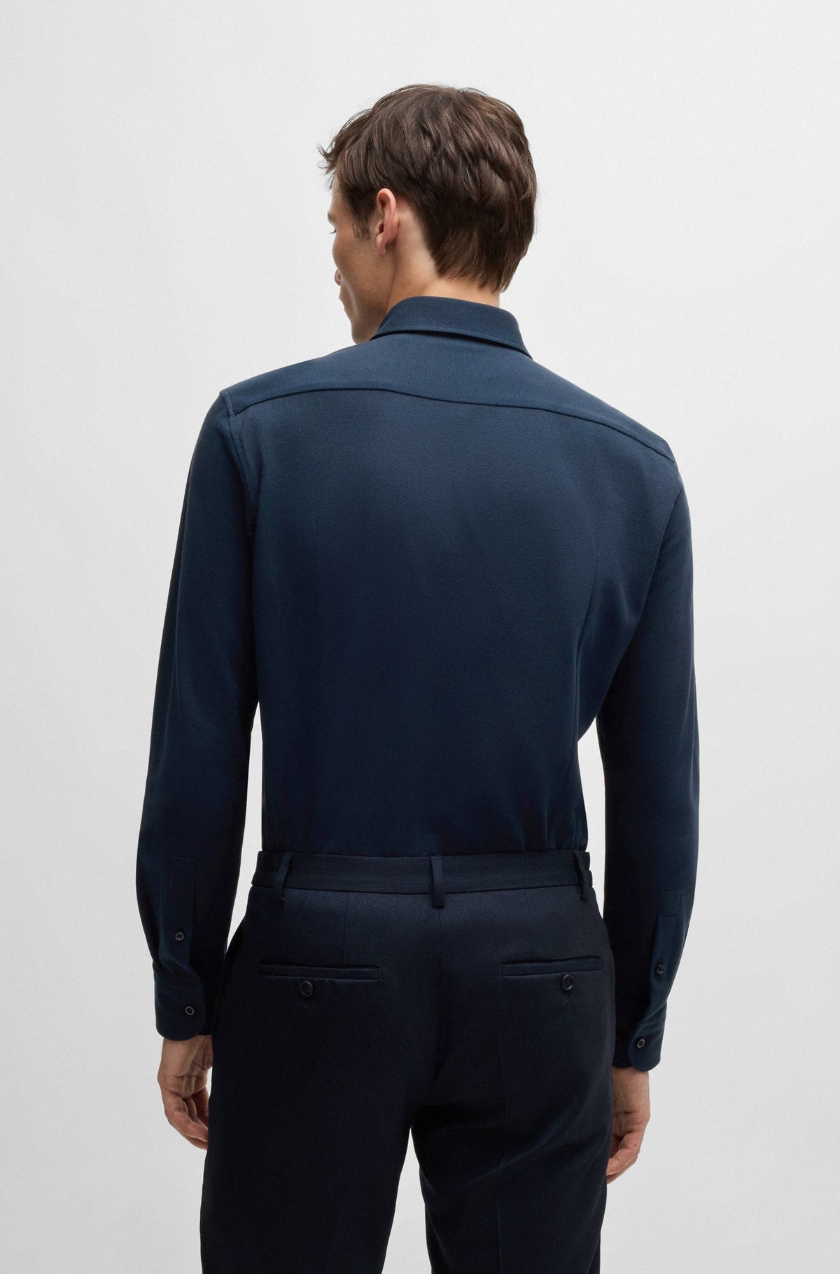 Boss Slim-fit shirt in cotton-piqué jersey - Blue