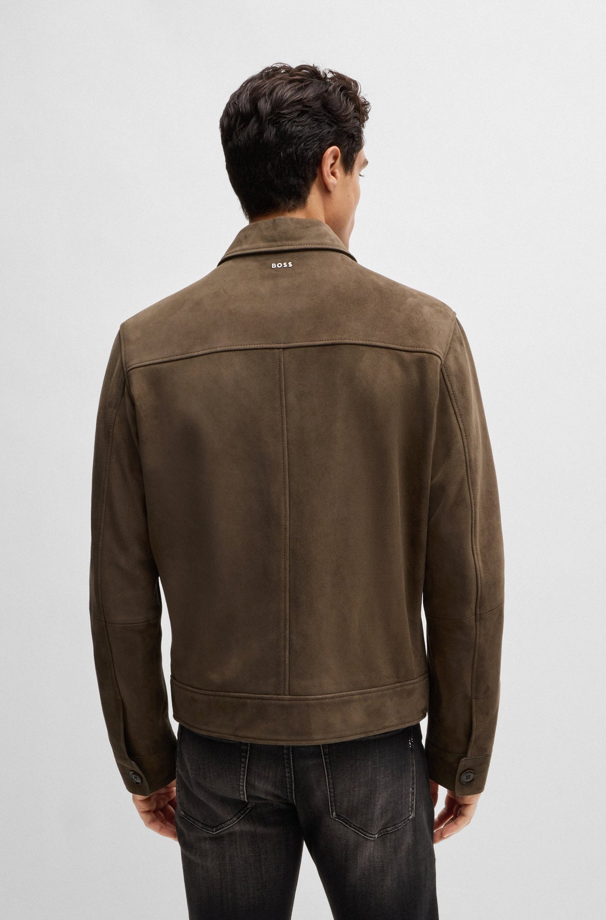 Boss Regular-Fit Jacket in Soft Suede with Zip Front  - Green